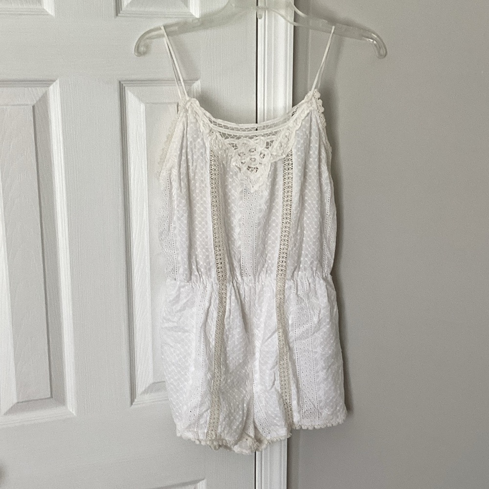 Kimchi Blue White Eyelet Lace Romper with Crochet Trim